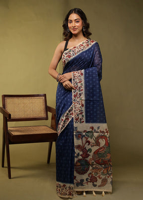 Blue Cotton Saree With Blouse Piece