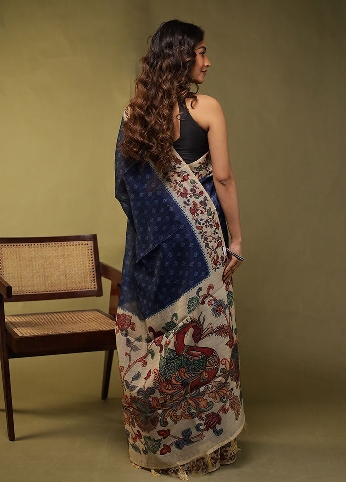 Blue Cotton Saree With Blouse Piece