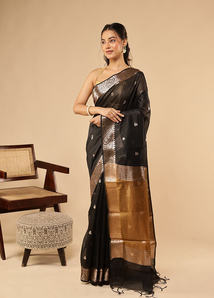 Black Cotton Saree With Blouse Piece