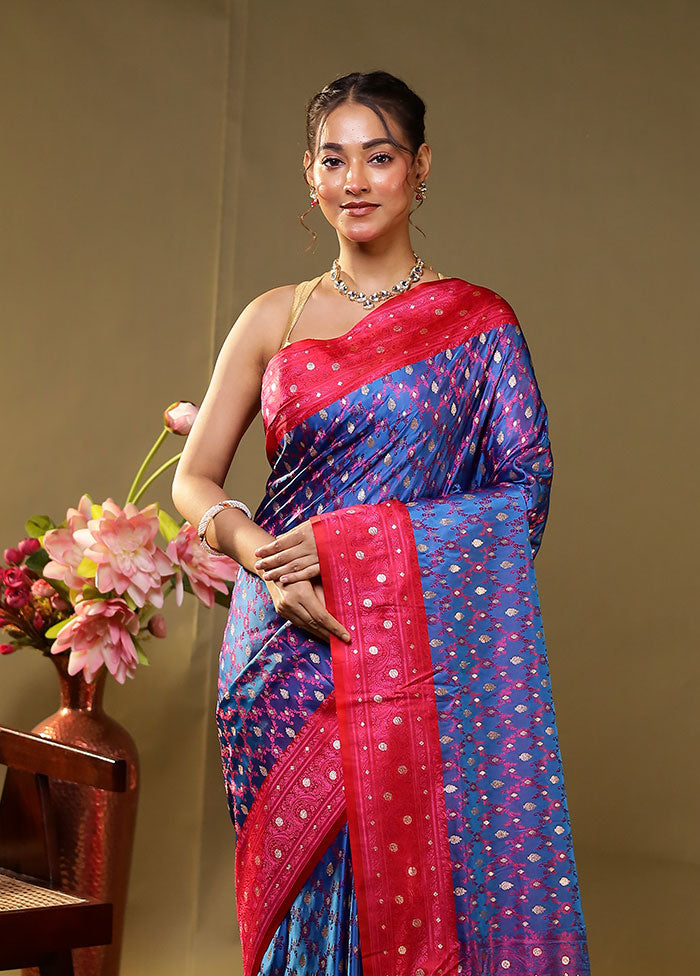 Blue Tanchoi Silk Saree With Blouse Piece