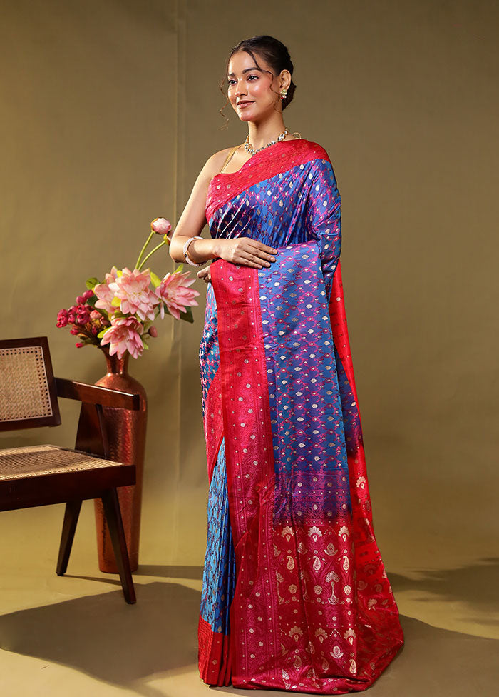Blue Tanchoi Silk Saree With Blouse Piece