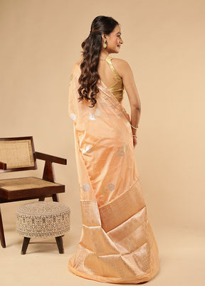 Peach Dupion Silk Saree With Blouse Piece