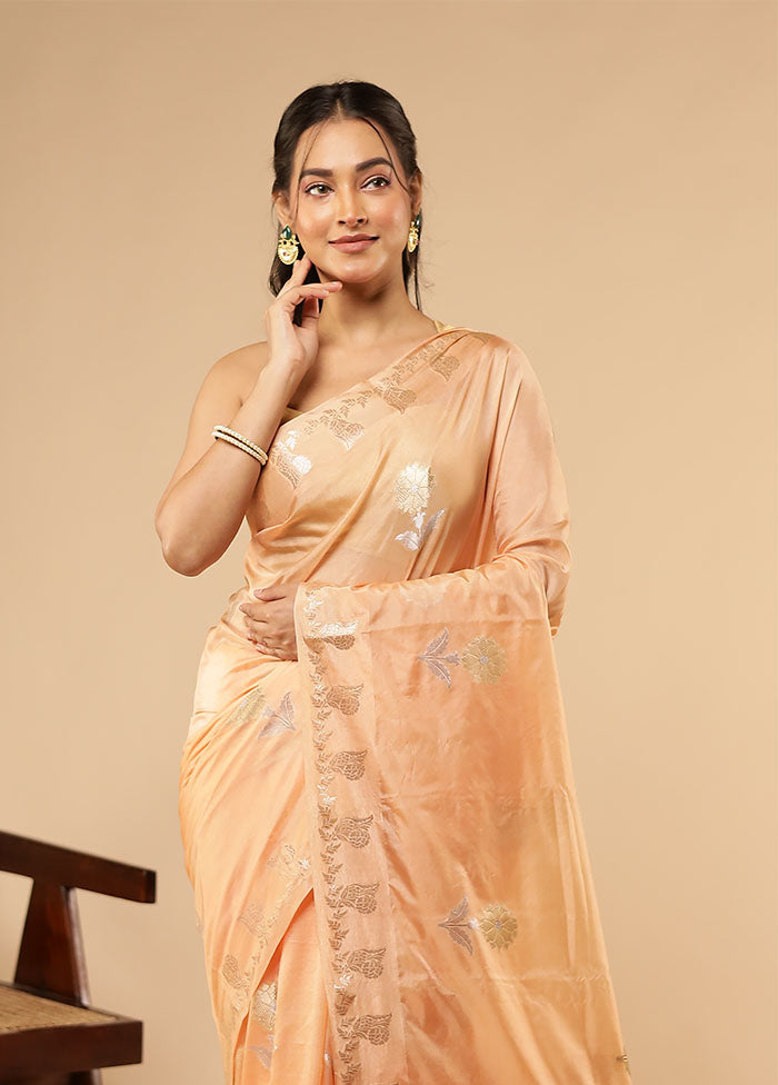 Peach Dupion Silk Saree With Blouse Piece