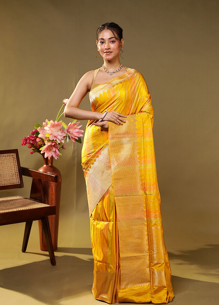 Yellow Handloom Katan Pure Silk Saree With Blouse Piece