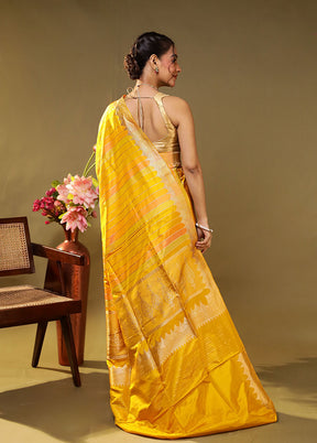 Yellow Handloom Katan Pure Silk Saree With Blouse Piece