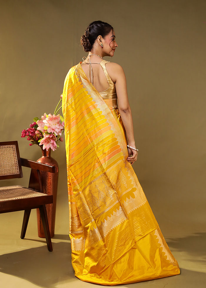 Yellow Handloom Katan Pure Silk Saree With Blouse Piece