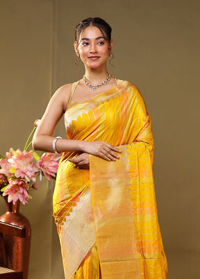 Yellow Handloom Katan Pure Silk Saree With Blouse Piece