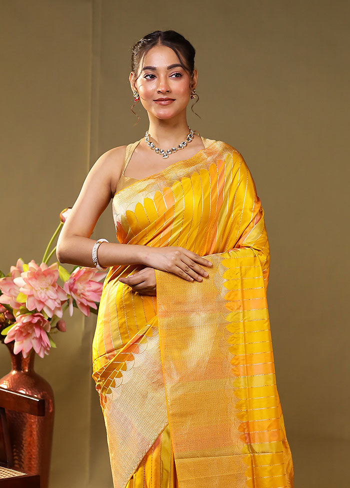 Yellow Handloom Katan Pure Silk Saree With Blouse Piece