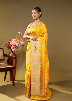 Yellow Handloom Katan Pure Silk Saree With Blouse Piece