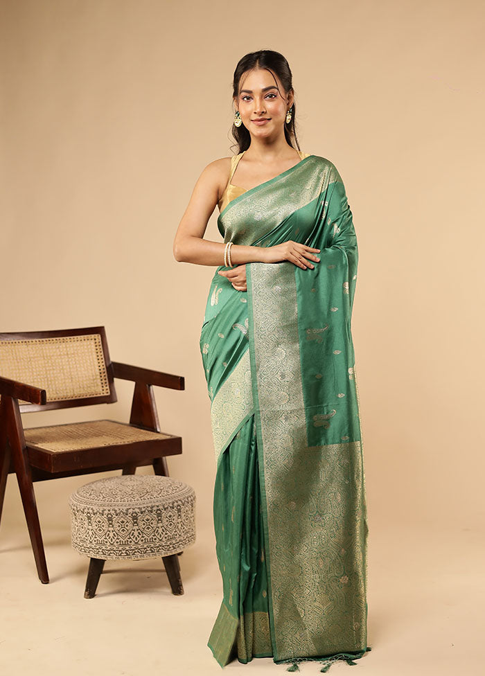 Green Dupion Silk Saree With Blouse Piece