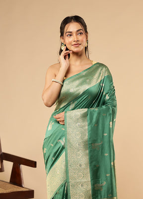 Green Dupion Silk Saree With Blouse Piece