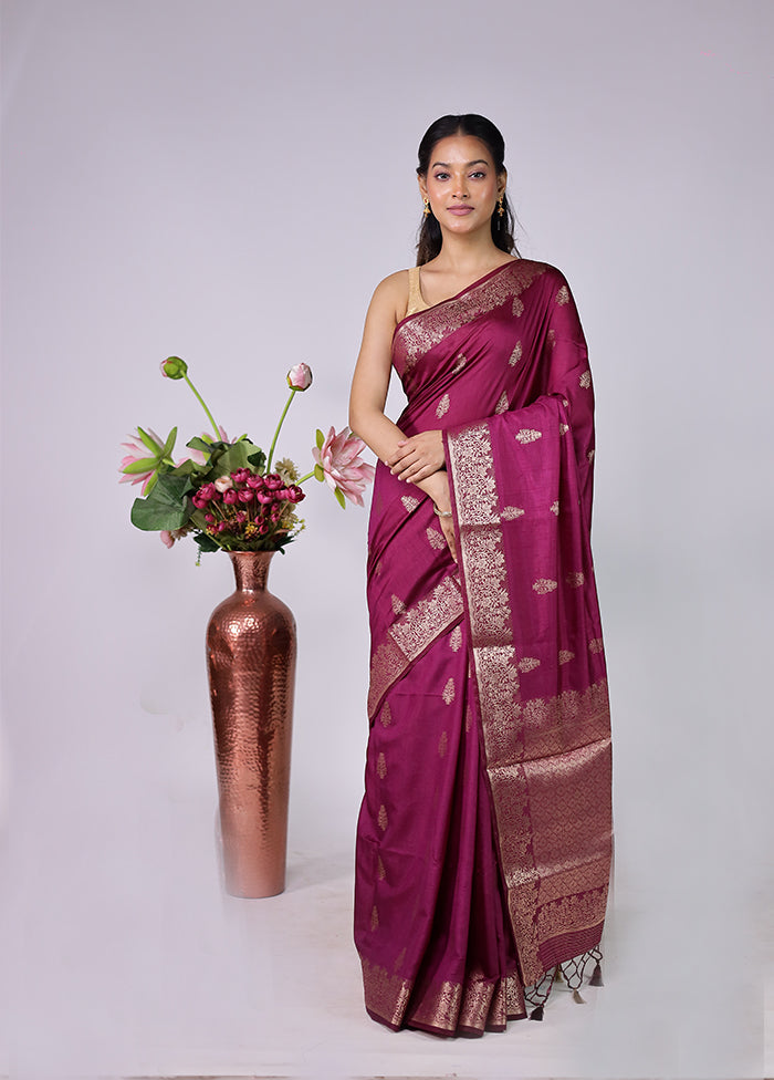 Purple Dupion Silk Saree With Blouse Piece
