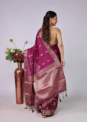 Purple Dupion Silk Saree With Blouse Piece