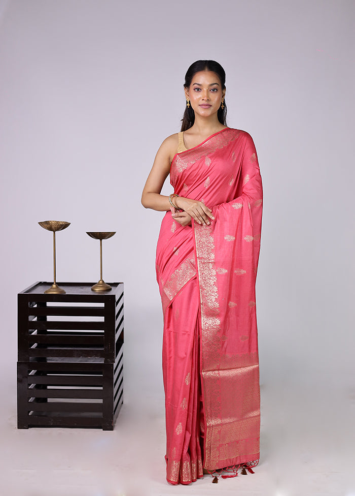 Pink Dupion Silk Saree With Blouse Piece
