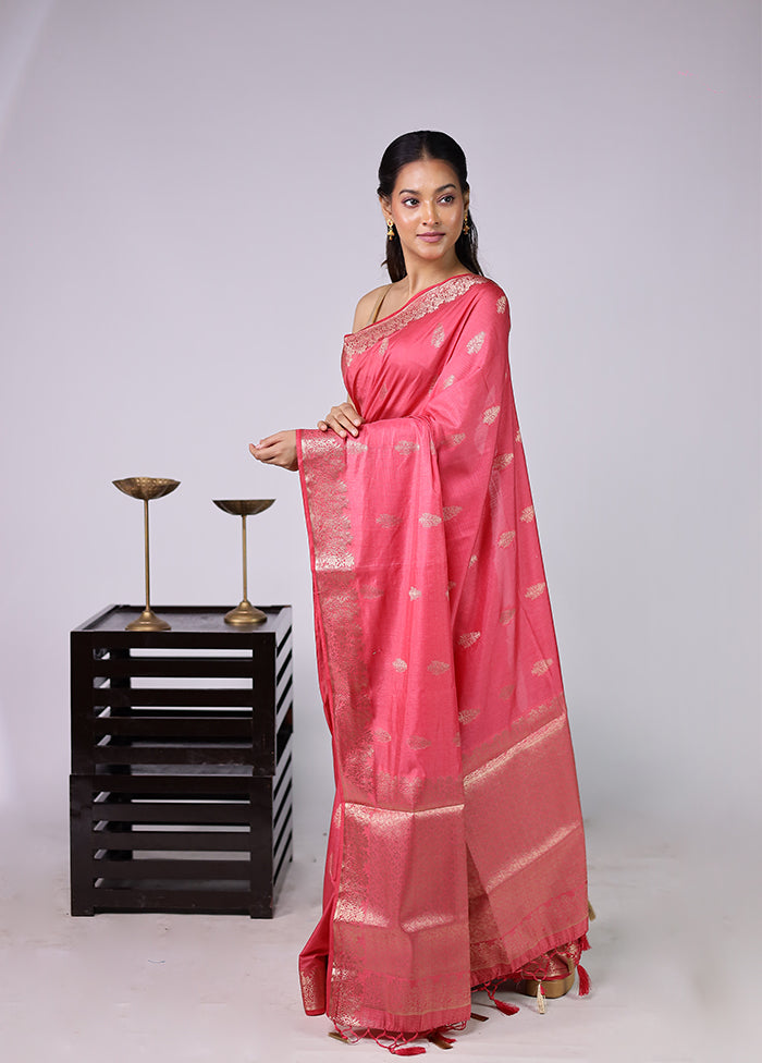 Pink Dupion Silk Saree With Blouse Piece