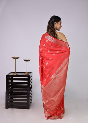 Red Dupion Silk Saree With Blouse Piece