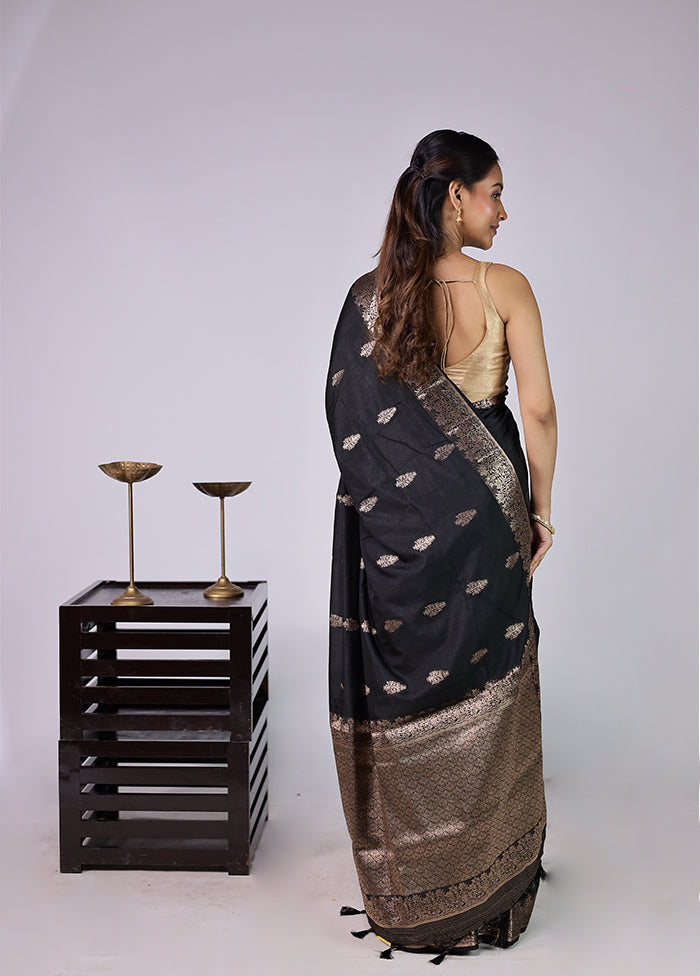 Black Dupion Silk Saree With Blouse Piece