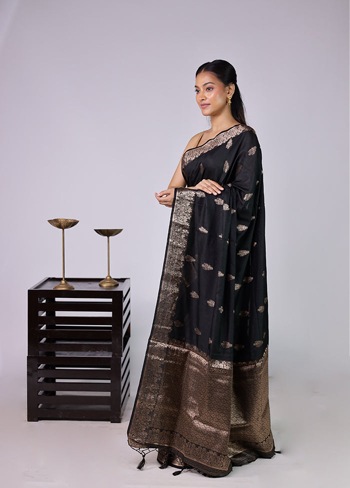 Black Dupion Silk Saree With Blouse Piece