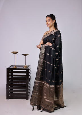 Black Dupion Silk Saree With Blouse Piece