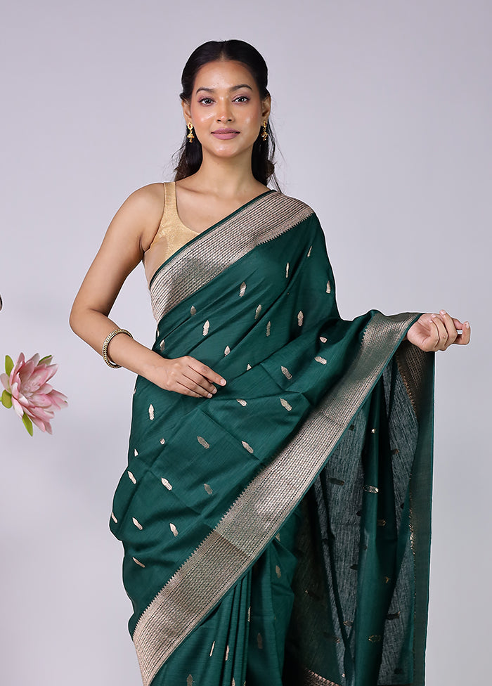 Green Dupion Silk Saree With Blouse Piece