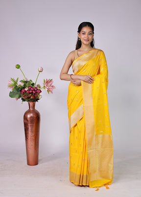 Yellow Dupion Silk Saree With Blouse Piece