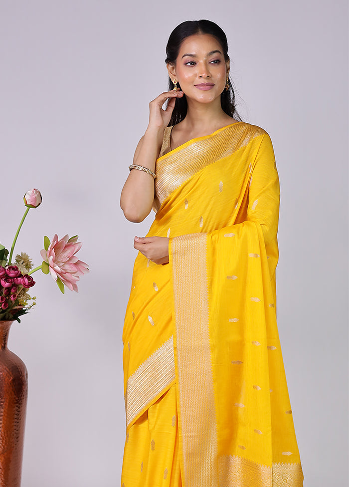 Yellow Dupion Silk Saree With Blouse Piece