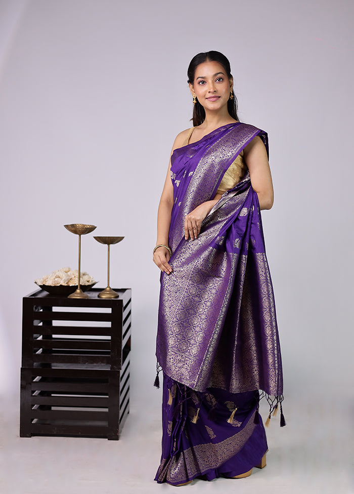 Purple Dupion Silk Saree With Blouse Piece