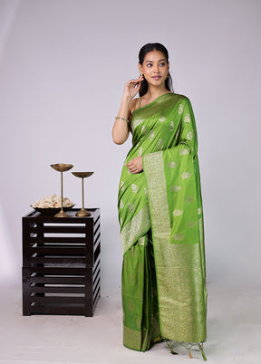 Green Dupion Silk Saree With Blouse Piece