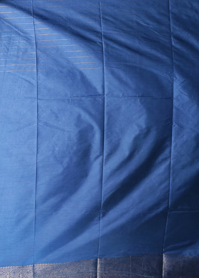 Blue Dupion Silk Saree With Blouse Piece