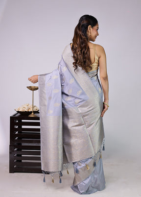 Grey Dupion Silk Saree With Blouse Piece