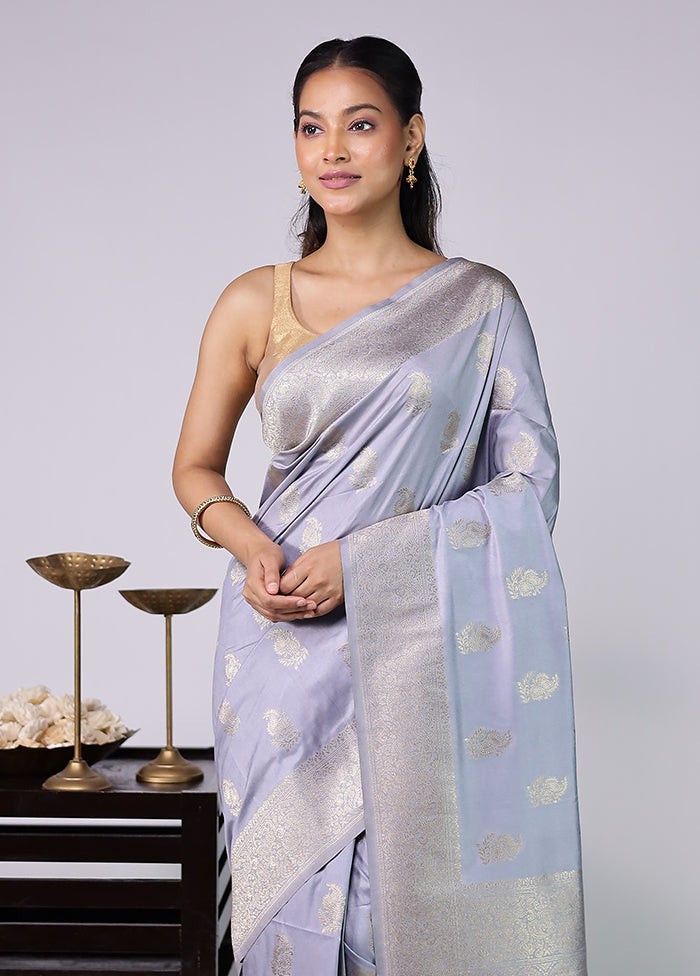 Grey Dupion Silk Saree With Blouse Piece