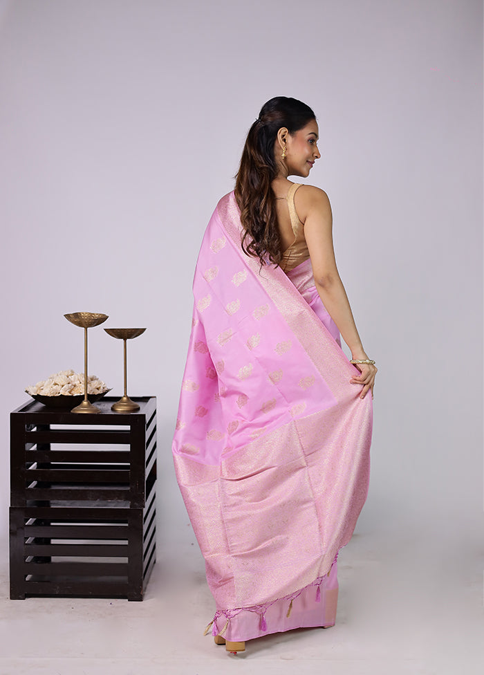 Pink Dupion Silk Saree With Blouse Piece