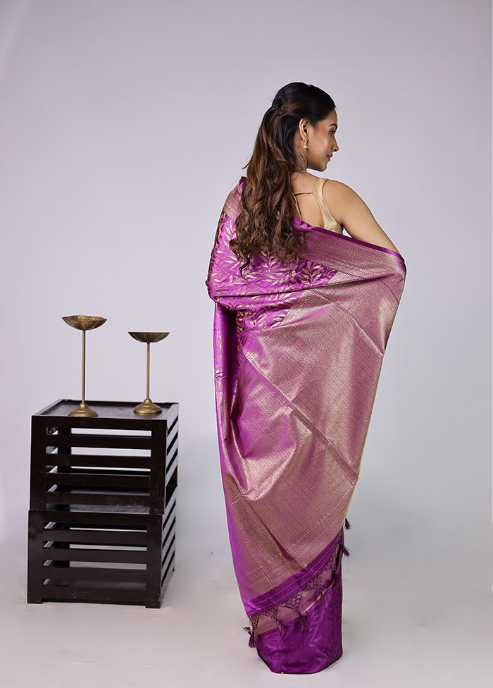 Purple Dupion Silk Saree With Blouse Piece