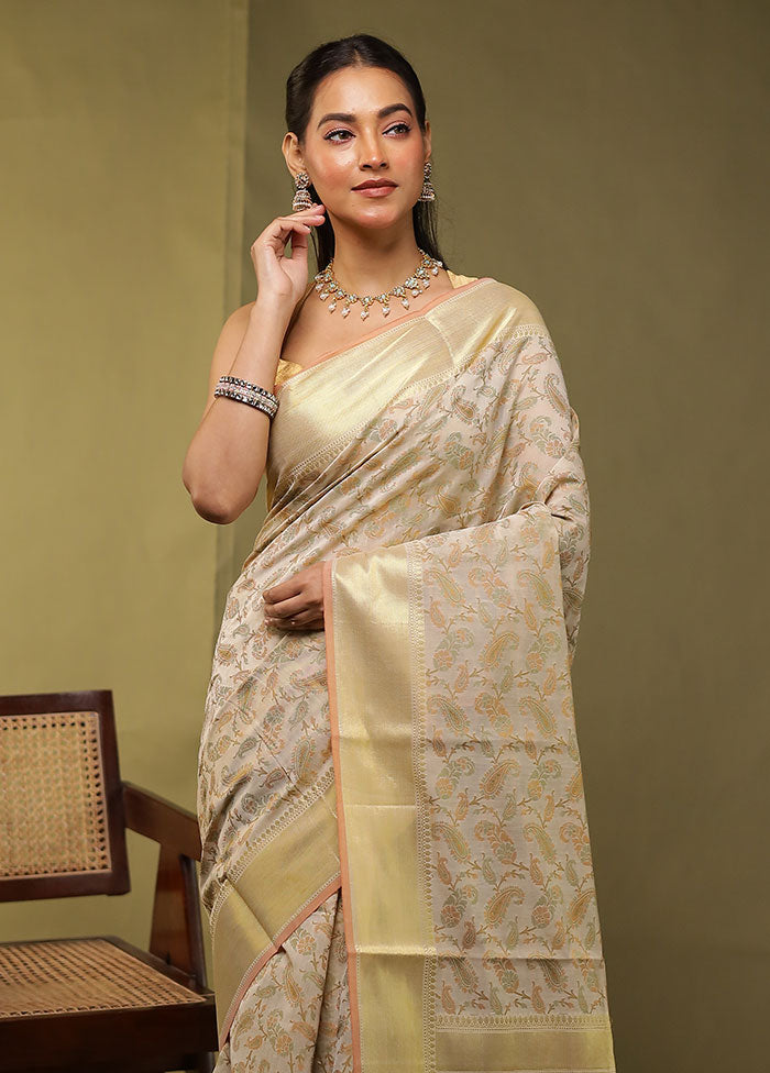 Cream Pure Cotton Saree With Blouse Piece