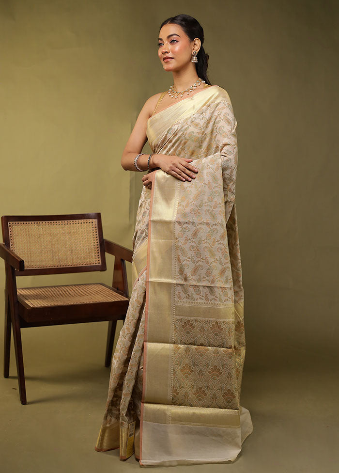 Cream Pure Cotton Saree With Blouse Piece