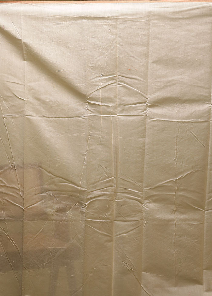 Cream Pure Cotton Saree With Blouse Piece
