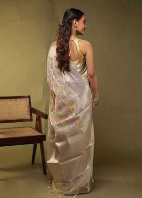 Cream Kora Silk Saree With Blouse Piece