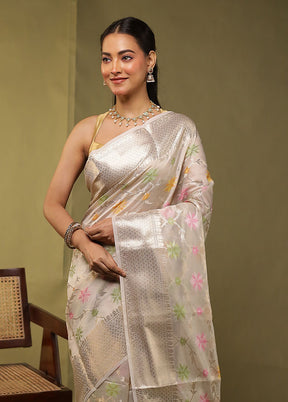 Cream Kora Silk Saree With Blouse Piece