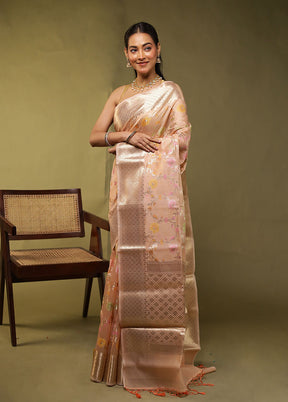 Peach Kora Silk Saree With Blouse Piece