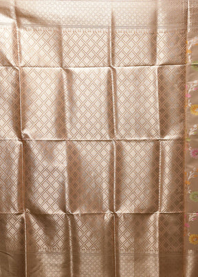 Peach Kora Silk Saree With Blouse Piece