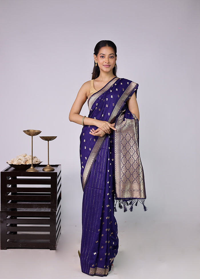 Blue Dupion Silk Saree With Blouse Piece