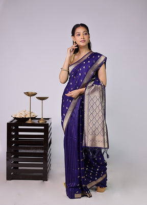 Blue Dupion Silk Saree With Blouse Piece