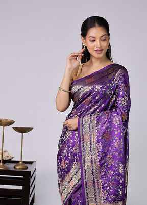 Purple Dupion Silk Saree With Blouse Piece