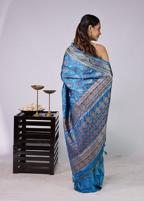 Blue Dupion Silk Saree With Blouse Piece