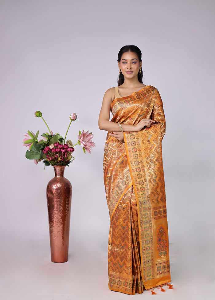 Yellow Dupion Silk Saree With Blouse Piece