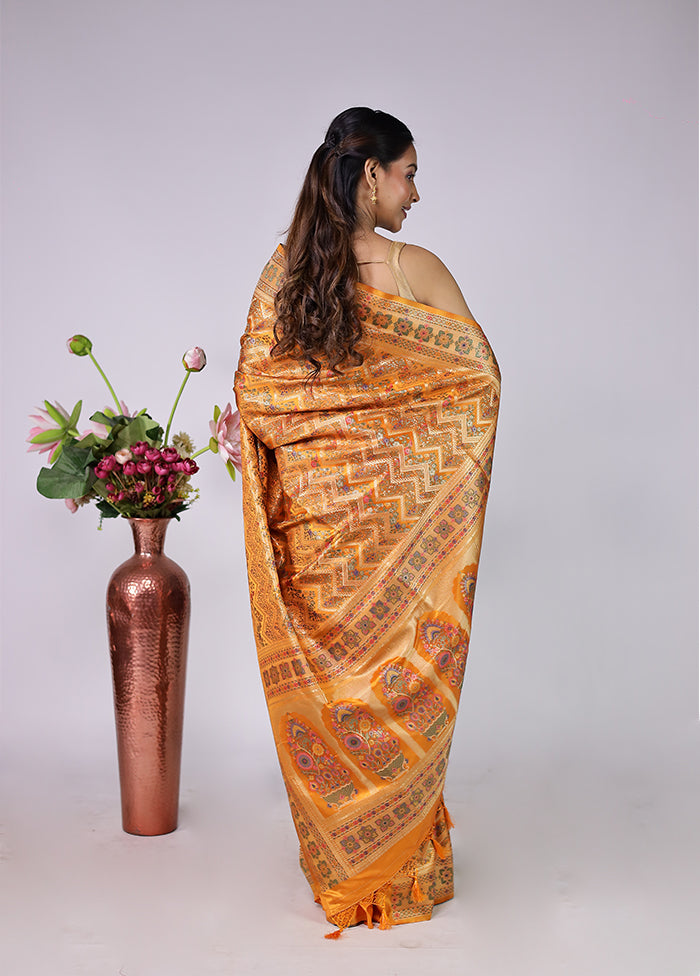 Yellow Dupion Silk Saree With Blouse Piece