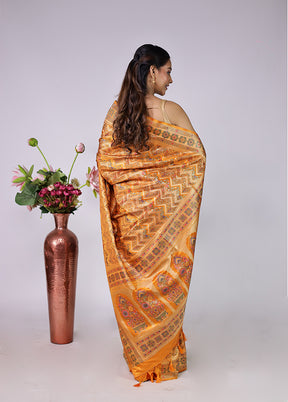 Yellow Dupion Silk Saree With Blouse Piece