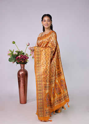 Yellow Dupion Silk Saree With Blouse Piece