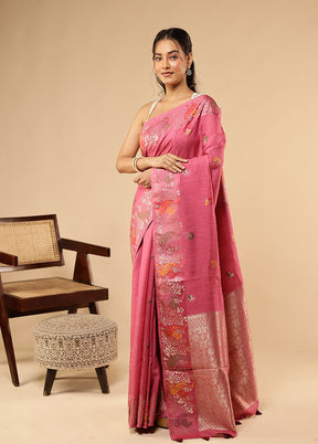 Pink Tussar Silk Saree With Blouse Piece