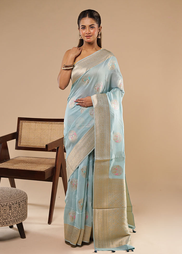 Blue Tissue Silk Saree With Blouse Piece